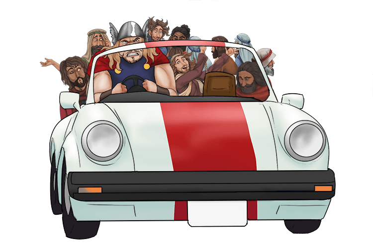 Thor drove a classic (thoracic) car while the twelve apostles annoyed him from the back seats.